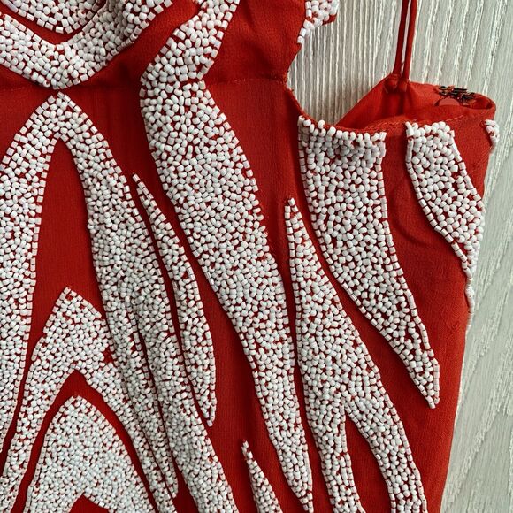 Haute Hippie Blood Orange Cut Out Halter Midi Beaded Zebra Dress *Flaw* XS NWT - Picture 5 of 9